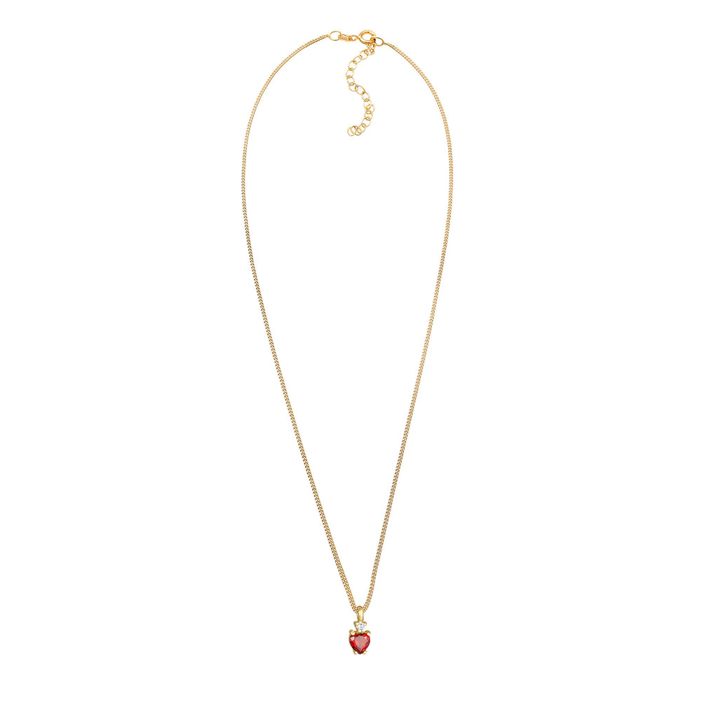 Red Perhiasan Wanita Perak Asli - Silver Kalung Heart Pendant Red Crystals Gold Plated