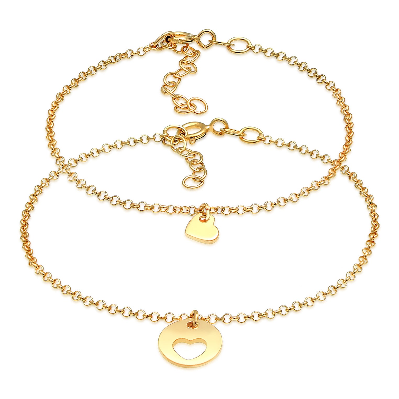 Gold Perhiasan Wanita Perak Asli - Silver Gelang Mother Daughter Set Heart Plate Cut Out Gold Plated