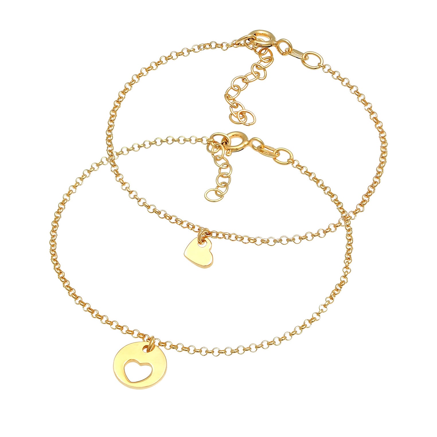 Gold Perhiasan Wanita Perak Asli - Silver Gelang Mother Daughter Set Heart Plate Cut Out Gold Plated