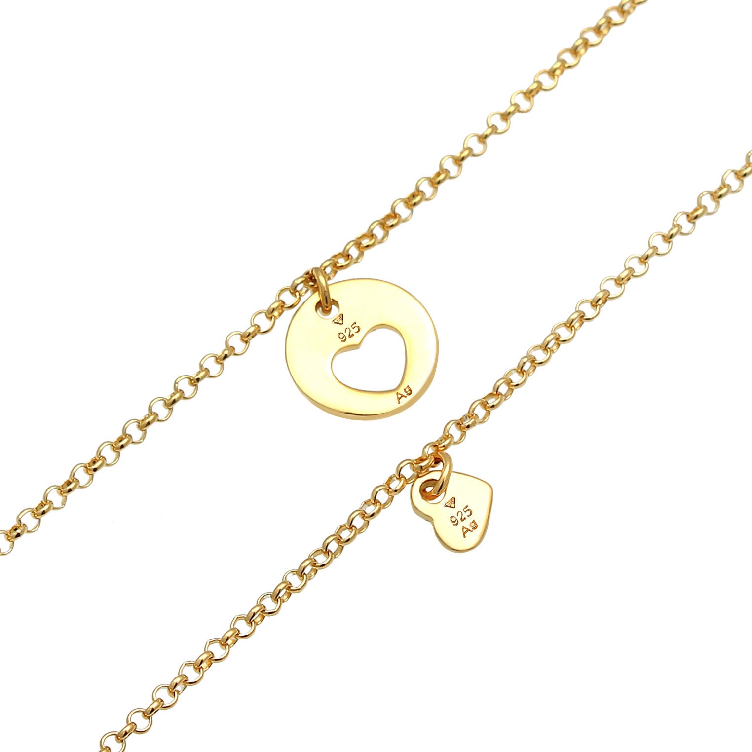 Gold Perhiasan Wanita Perak Asli - Silver Gelang Mother Daughter Set Heart Plate Cut Out Gold Plated