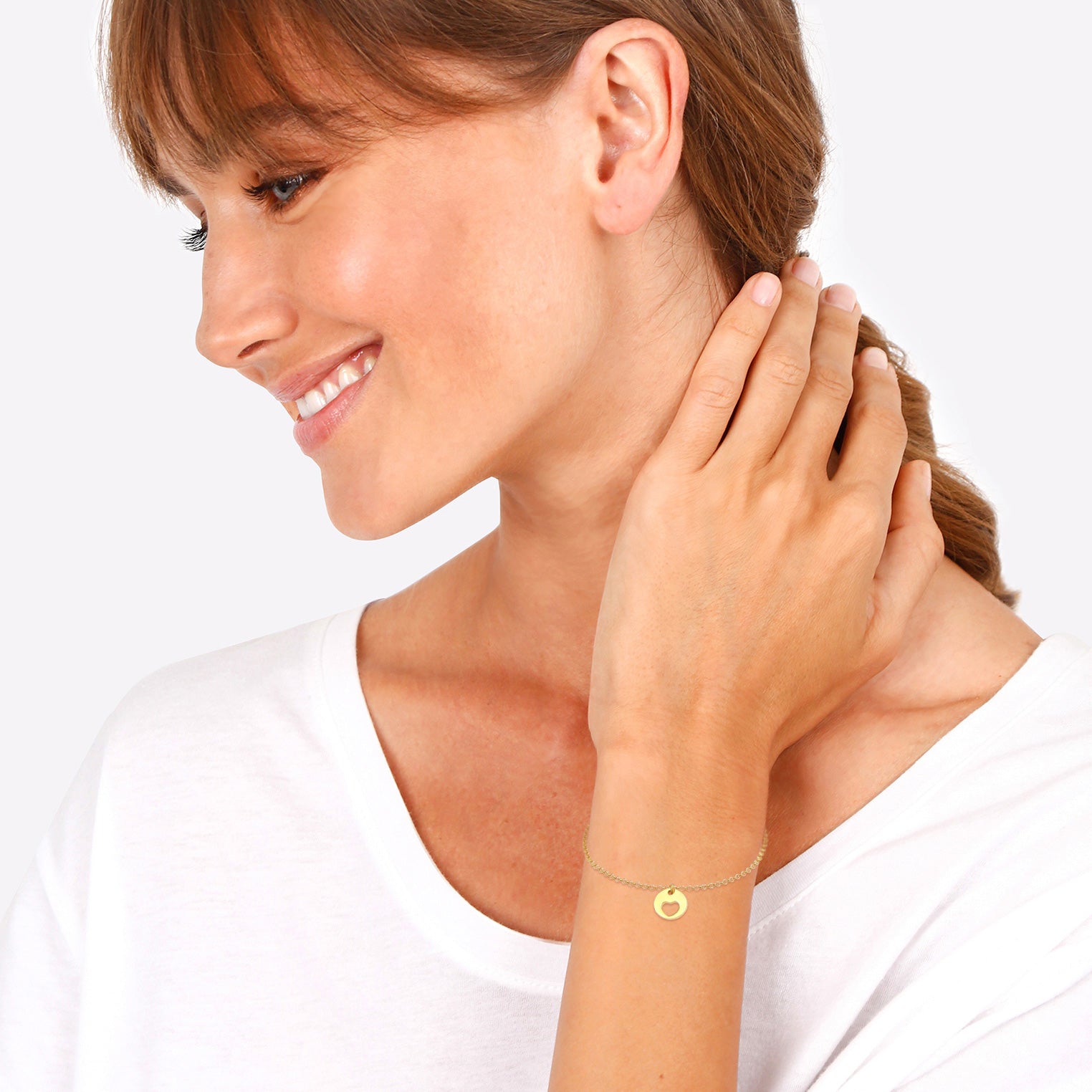 Gold Perhiasan Wanita Perak Asli - Silver Gelang Mother Daughter Set Heart Plate Cut Out Gold Plated