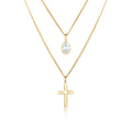 Gold Perhiasan Wanita Perak Asli - Silver Kalung  Layer Cross Faith Trend Cubic Zirconia Crystals Lapis Emas