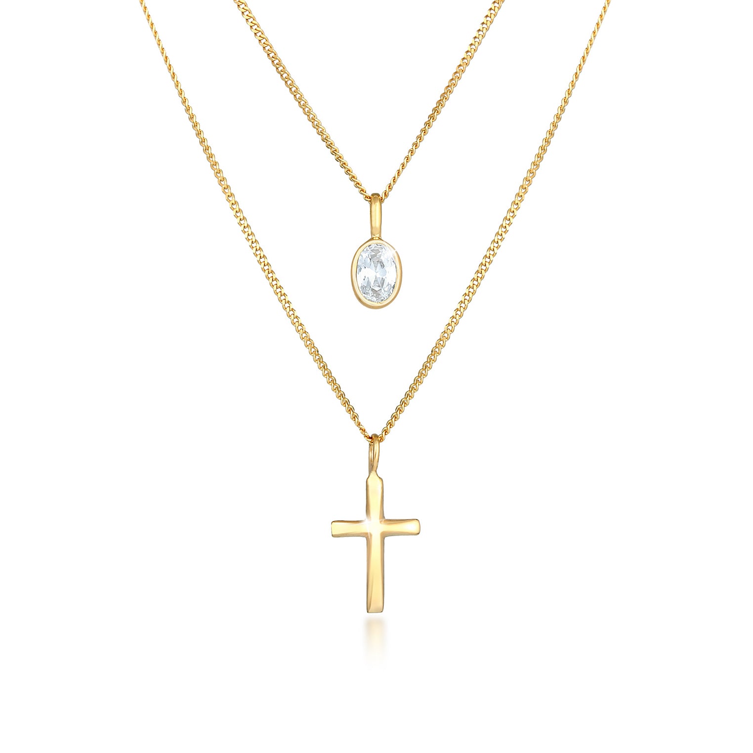 Gold Perhiasan Wanita Perak Asli - Silver Kalung  Layer Cross Faith Trend Cubic Zirconia Crystals Lapis Emas