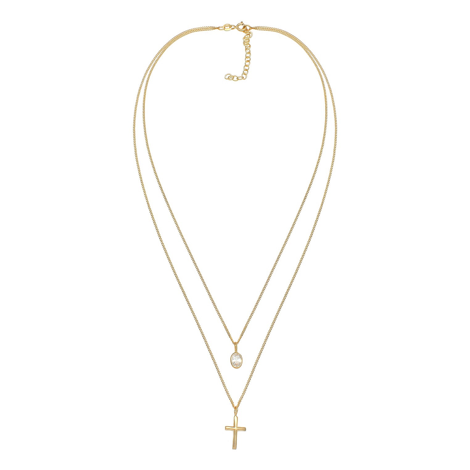 Gold Perhiasan Wanita Perak Asli - Silver Kalung  Layer Cross Faith Trend Cubic Zirconia Crystals Lapis Emas