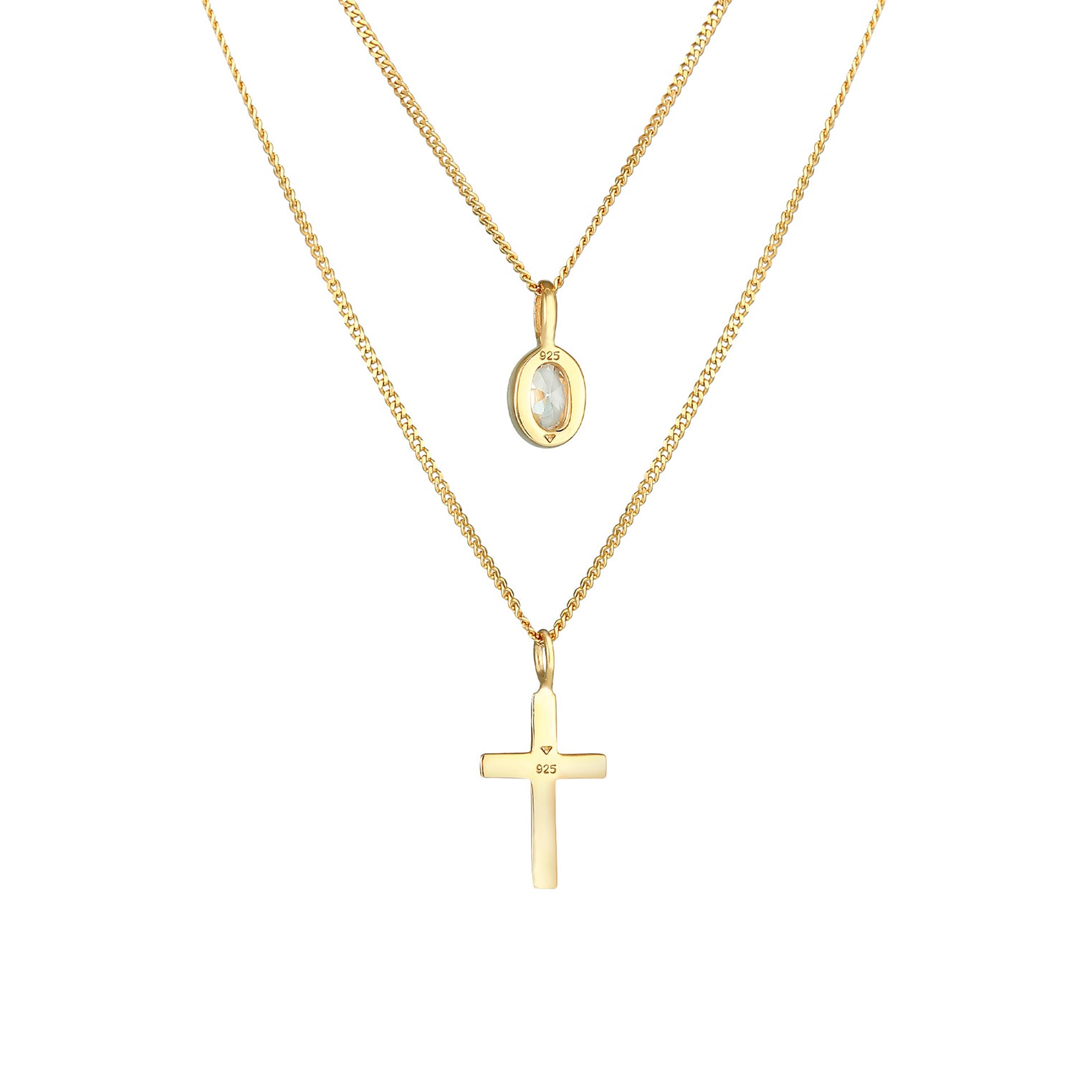 Gold Perhiasan Wanita Perak Asli - Silver Kalung  Layer Cross Faith Trend Cubic Zirconia Crystals Lapis Emas