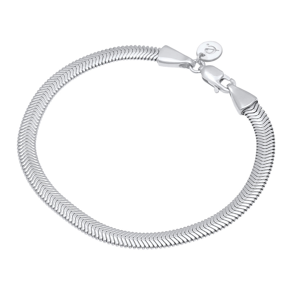 Silver Perhiasan Wanita Perak Asli - Silver Gelang Flat Elegant Snake Chain Herringbone Trend