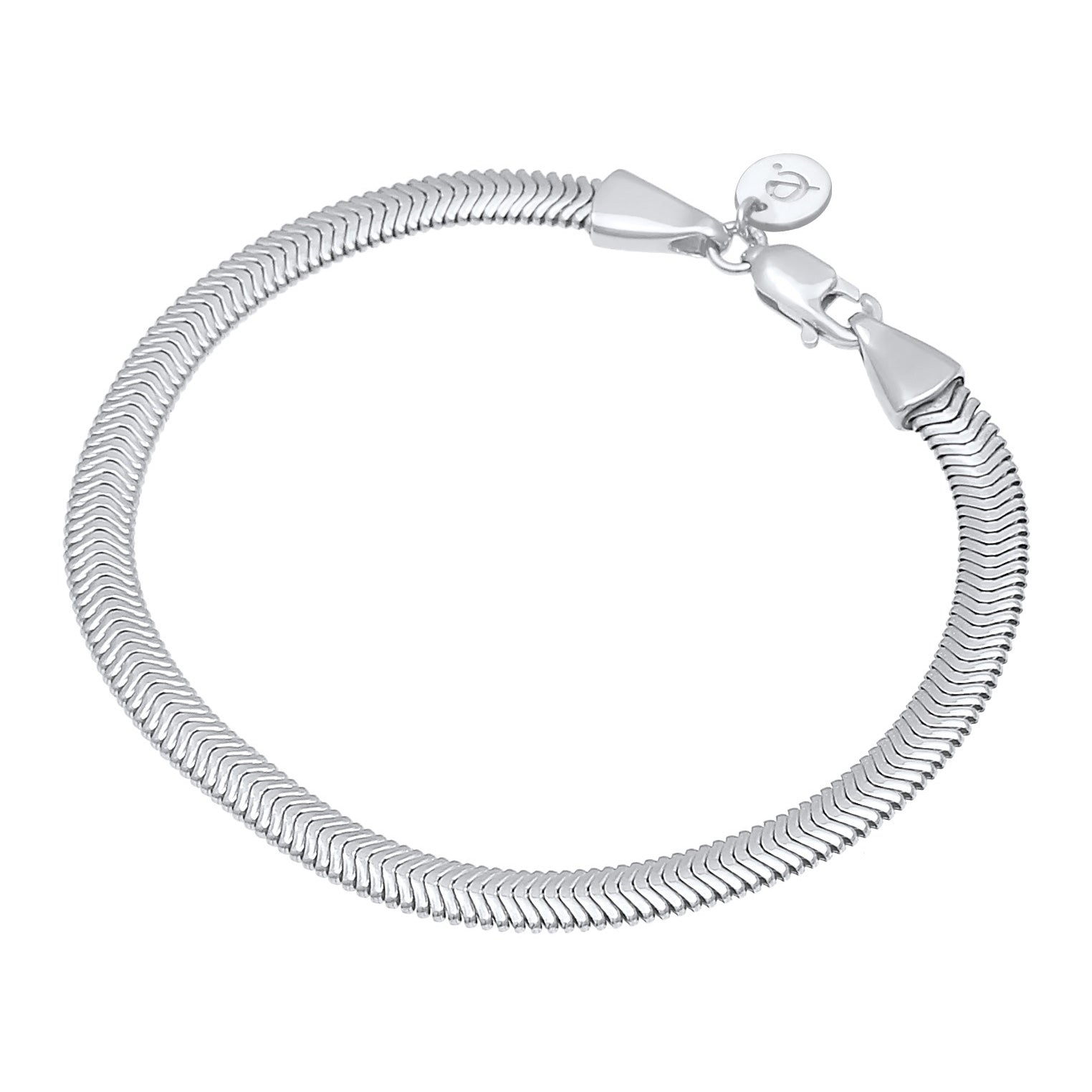 Silver Perhiasan Wanita Perak Asli - Silver Gelang Flat Elegant Snake Chain Herringbone Trend