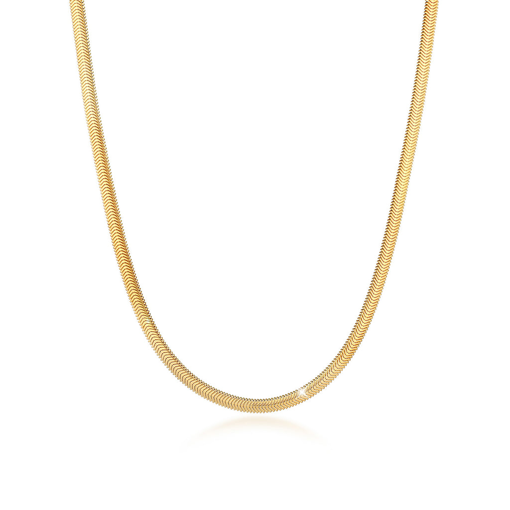 Gold Perhiasan Wanita Perak Asli - Silver Kalung  Snake Flat Elegant Herringbone Trend Blogger Lapis Emas