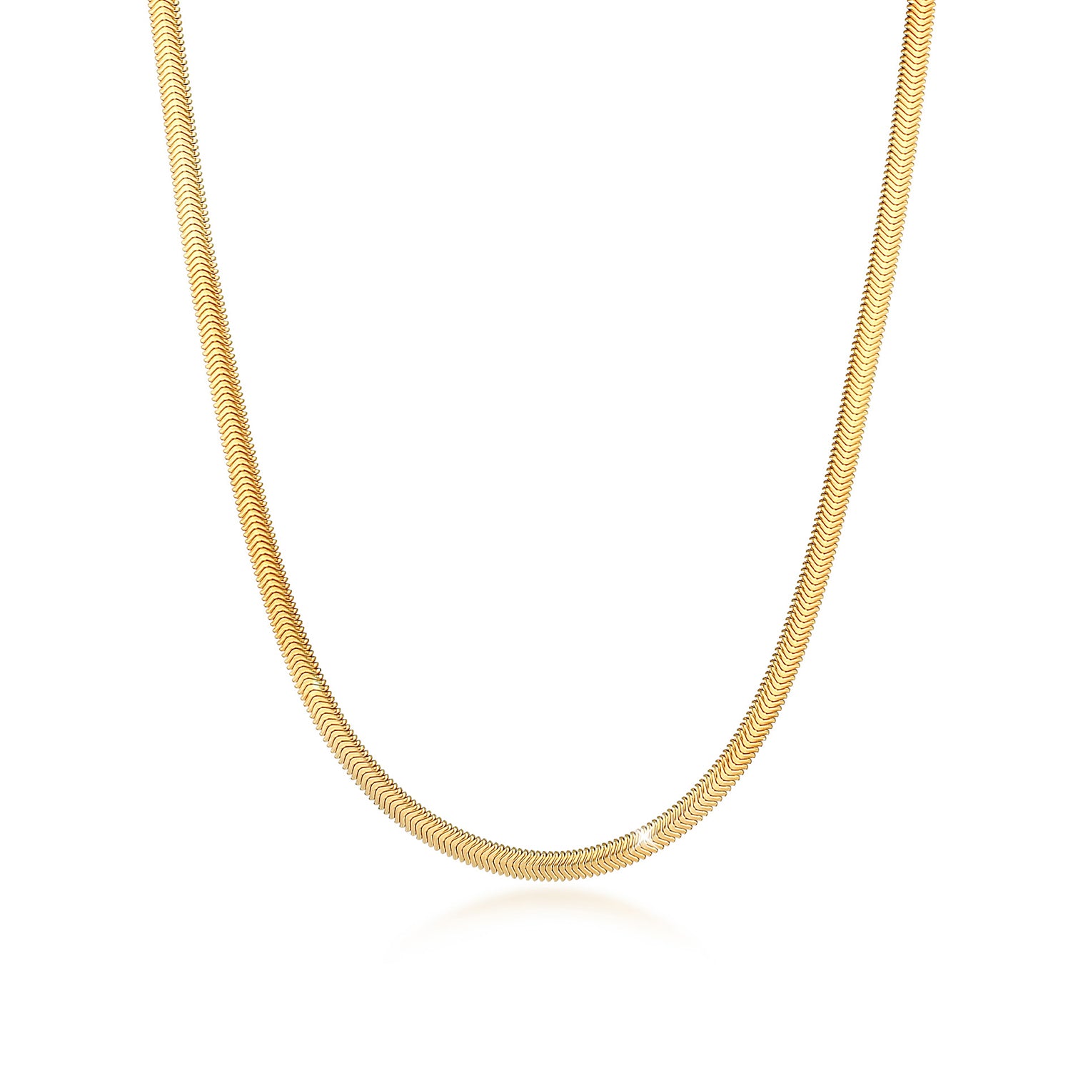 Gold Perhiasan Wanita Perak Asli - Silver Kalung  Snake Flat Elegant Herringbone Trend Blogger Lapis Emas