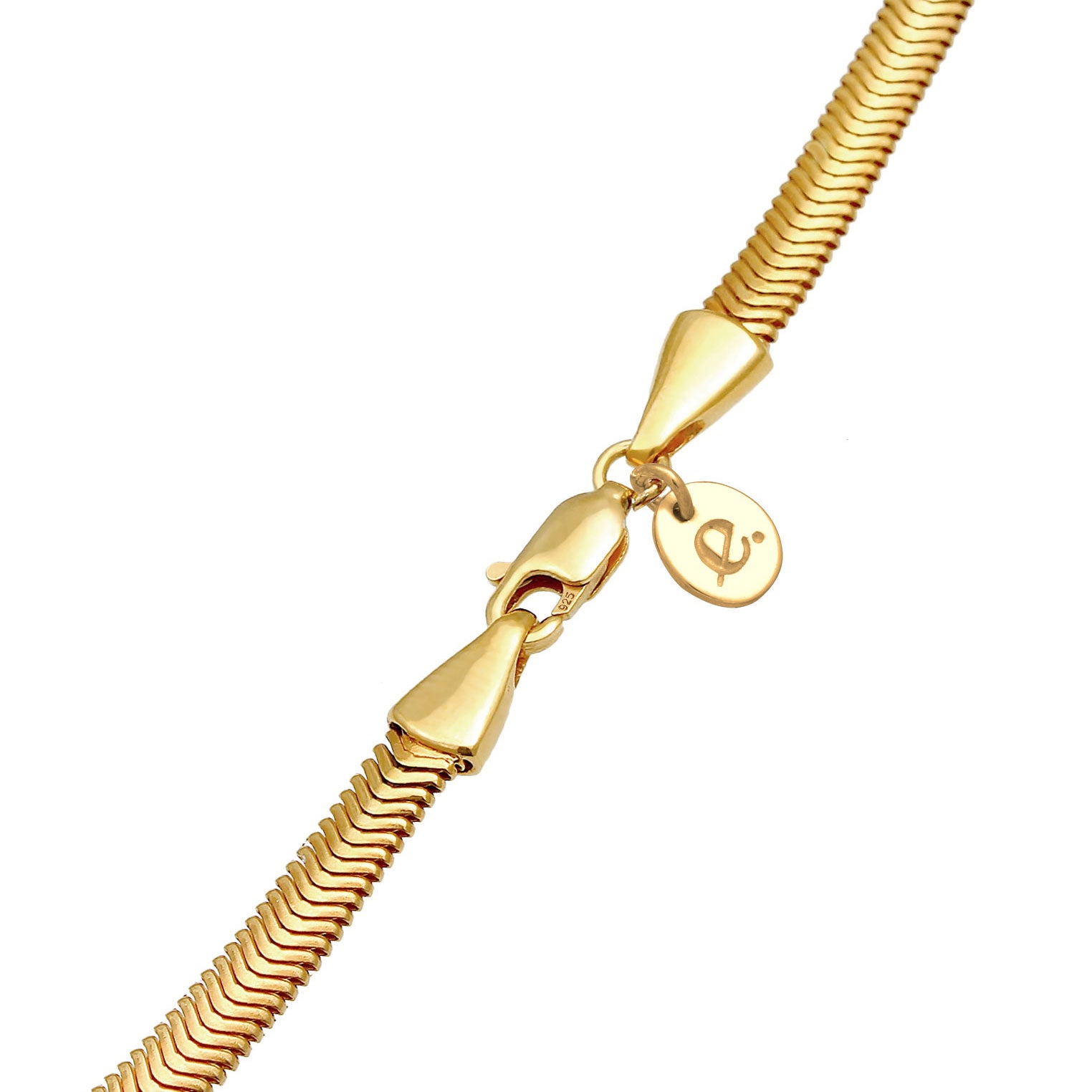 Gold Perhiasan Wanita Perak Asli - Silver Kalung  Snake Flat Elegant Herringbone Trend Blogger Lapis Emas