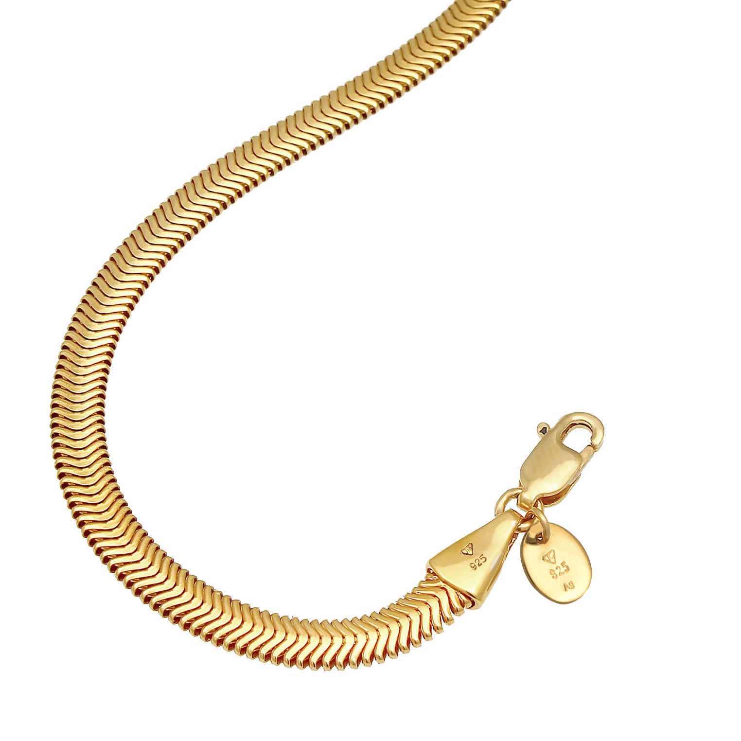 Gold Perhiasan Wanita Perak Asli - Silver Kalung  Snake Flat Elegant Herringbone Trend Blogger Lapis Emas