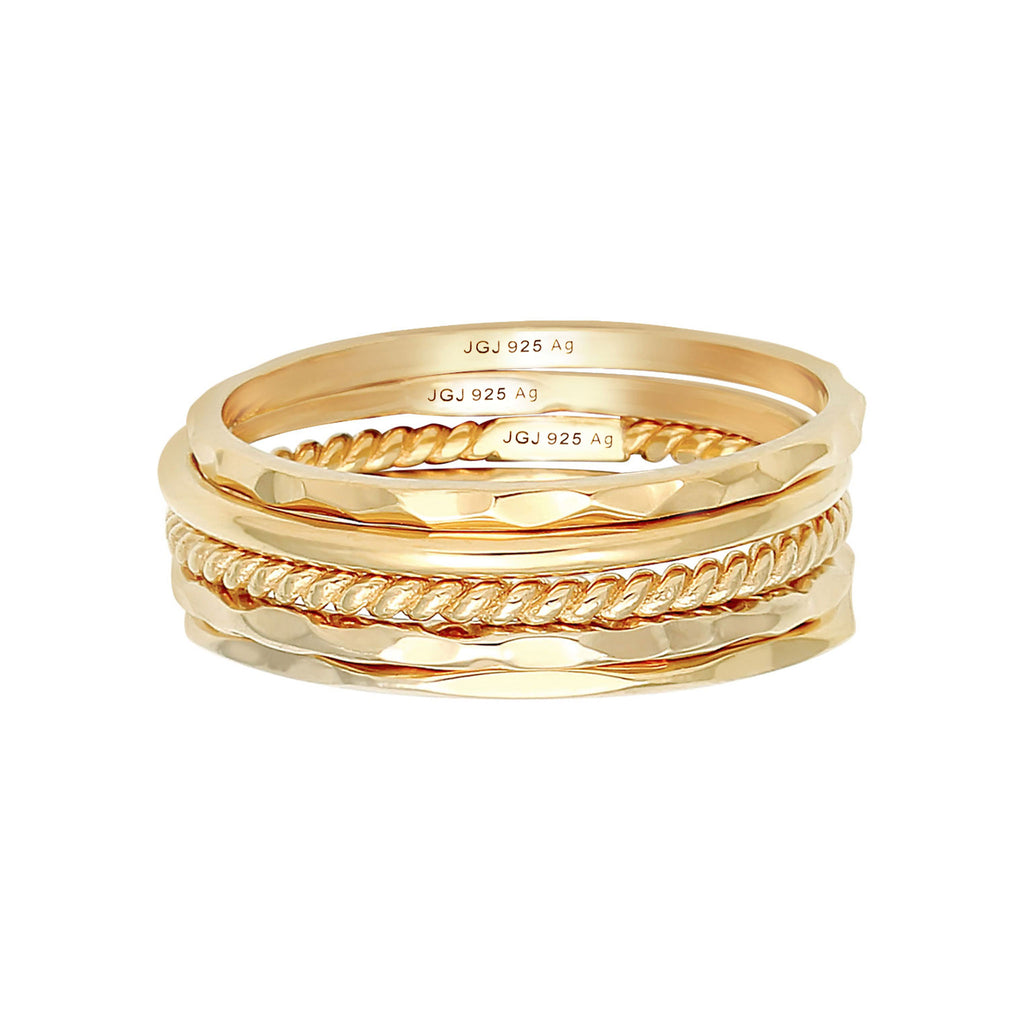 Gold Cincin Perhiasan Perak 925 Wanita Set Stacking Minimalist Gold Plated