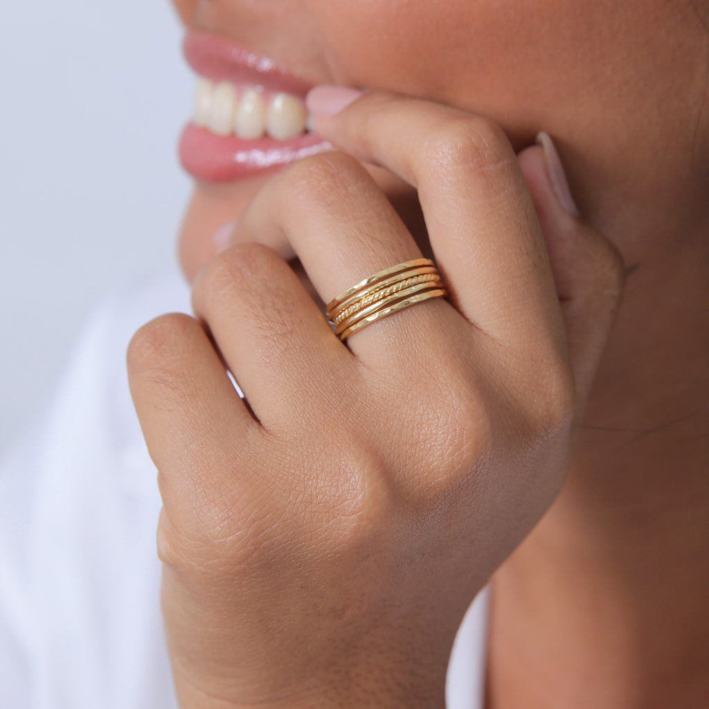 Gold Cincin Perhiasan Perak 925 Wanita Set Stacking Minimalist Gold Plated