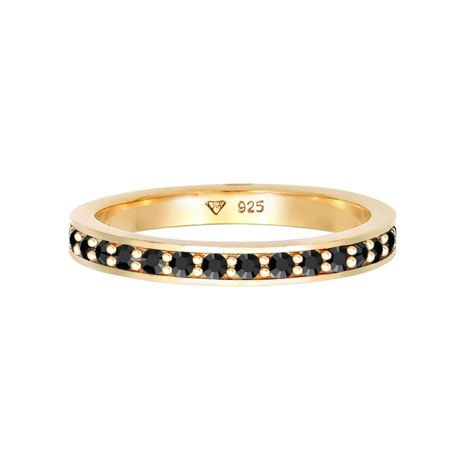 Black Perhiasan Wanita Perak Asli - Silver Cincin Elegant Black Crystals Gold Plated