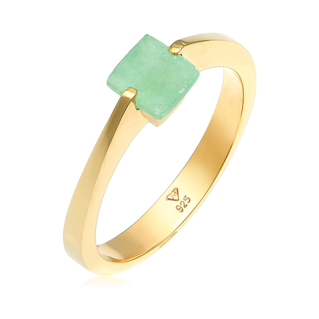 Jade Square Classic Ring 925 Silver Gold Plated