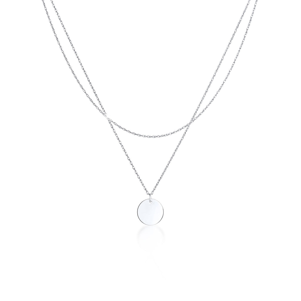 Silver Perhiasan Wanita Perak Asli - Silver Kalung  Layer Plate Basic Geo Trend