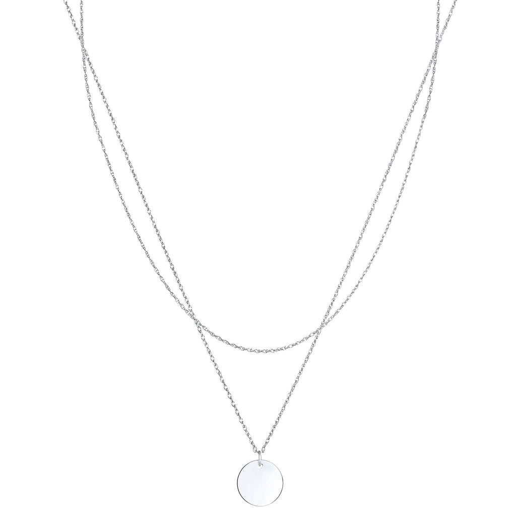 Silver Perhiasan Wanita Perak Asli - Silver Kalung  Layer Plate Basic Geo Trend