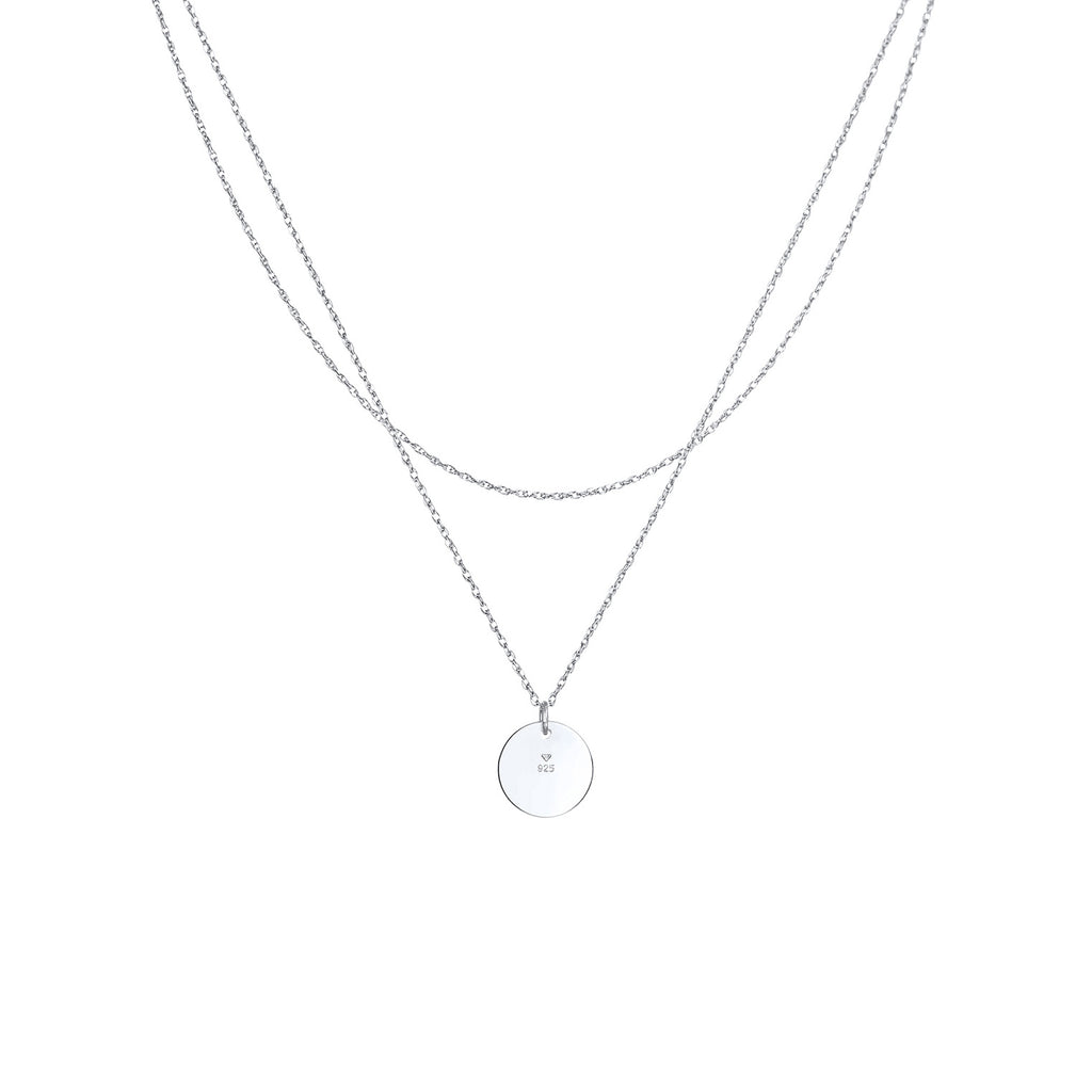 Silver Perhiasan Wanita Perak Asli - Silver Kalung  Layer Plate Basic Geo Trend