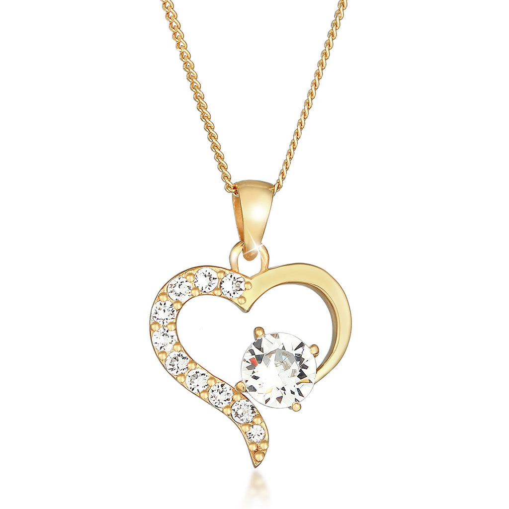Kalung perak 925 lapis emas dengan liontin hati dan kristal elegan Elli Jewelry