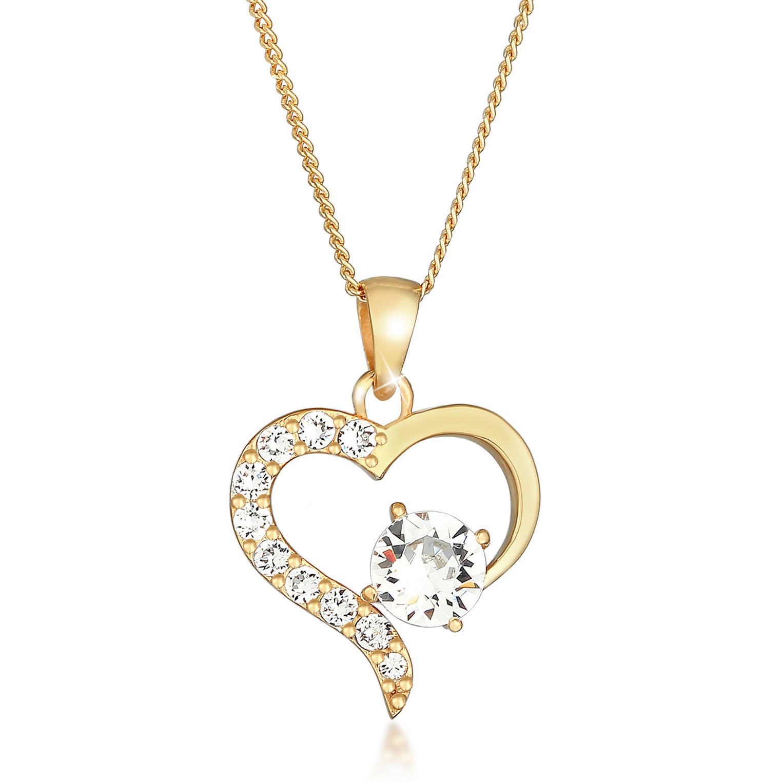 Gold Perhiasan Wanita Perak Asli - Silver Kalung   Heart Sparkling Love Crystals Lapis Emas