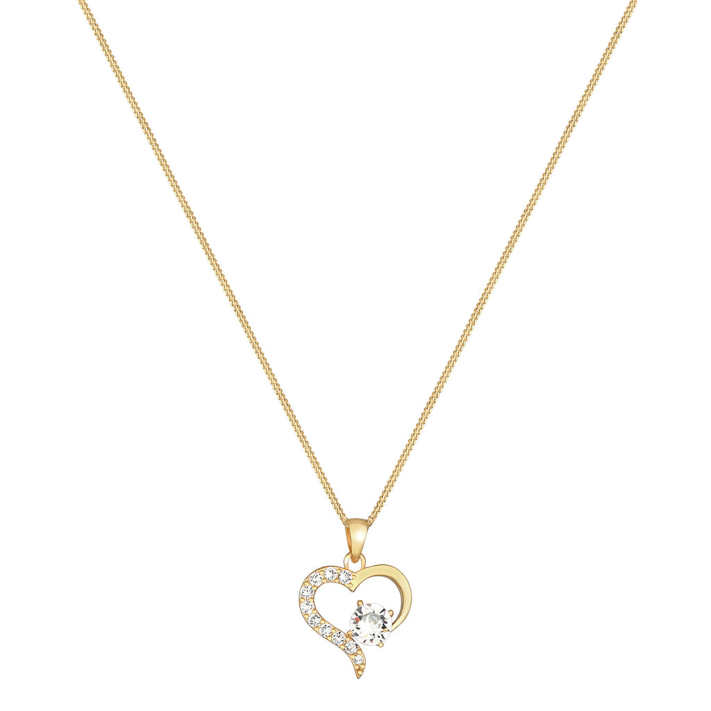 Gold Perhiasan Wanita Perak Asli - Silver Kalung   Heart Sparkling Love Crystals Lapis Emas