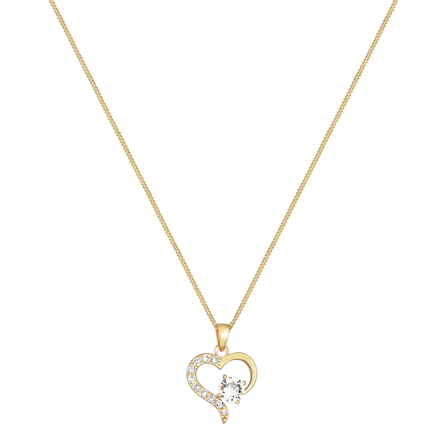 Gold Perhiasan Wanita Perak Asli - Silver Kalung   Heart Sparkling Love Crystals Lapis Emas