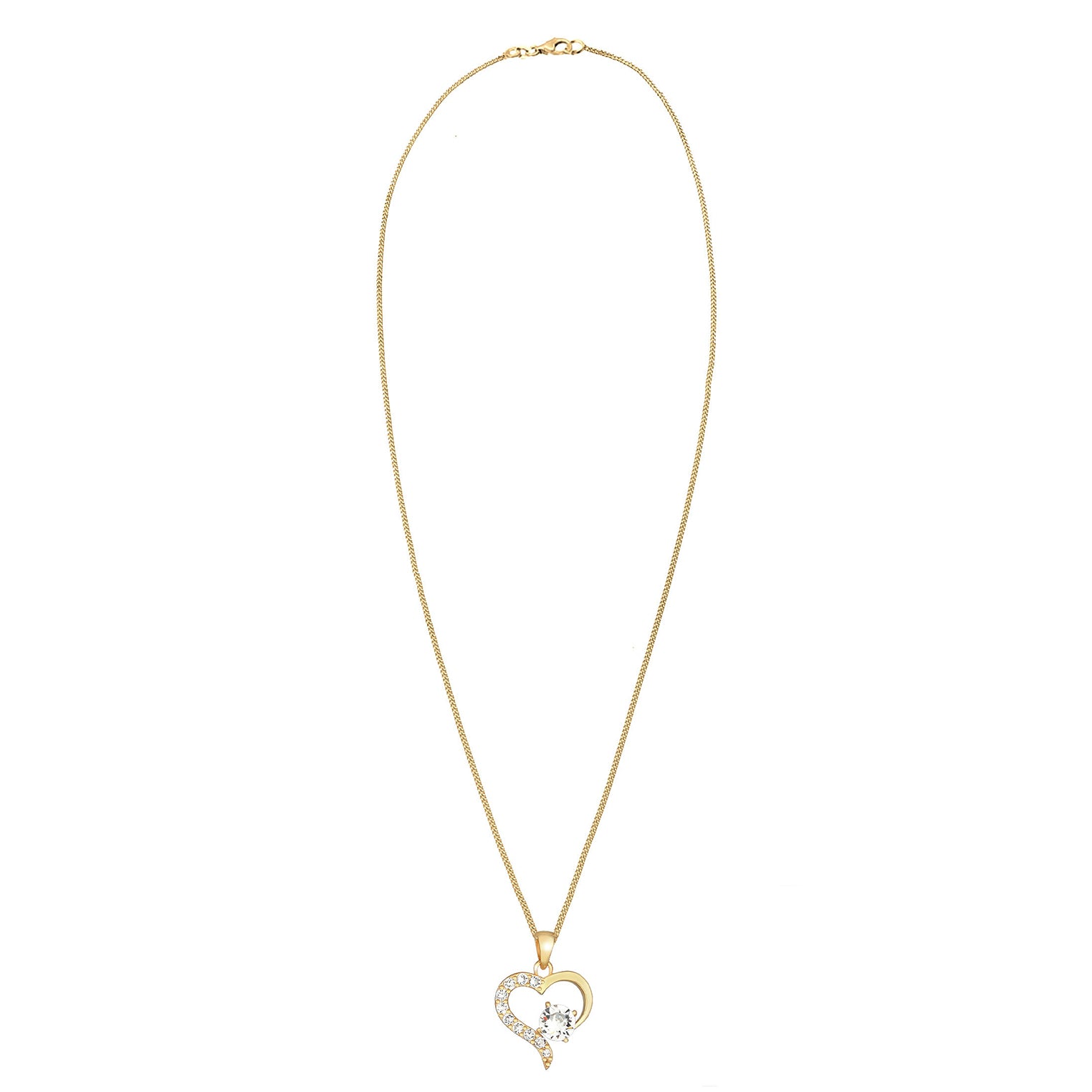 Gold Perhiasan Wanita Perak Asli - Silver Kalung   Heart Sparkling Love Crystals Lapis Emas