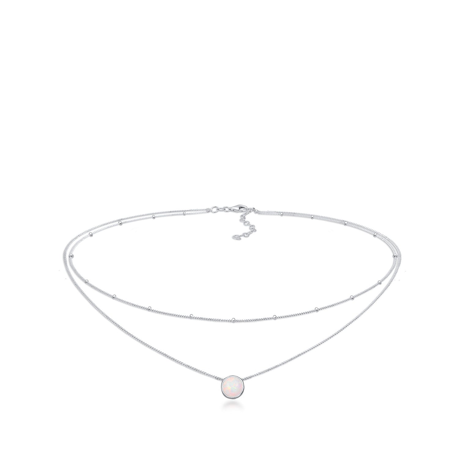 Silver Perhiasan Wanita Perak Asli - Silver Kalung  Choker Satellite Chain Layer Trend Synthetic Opal