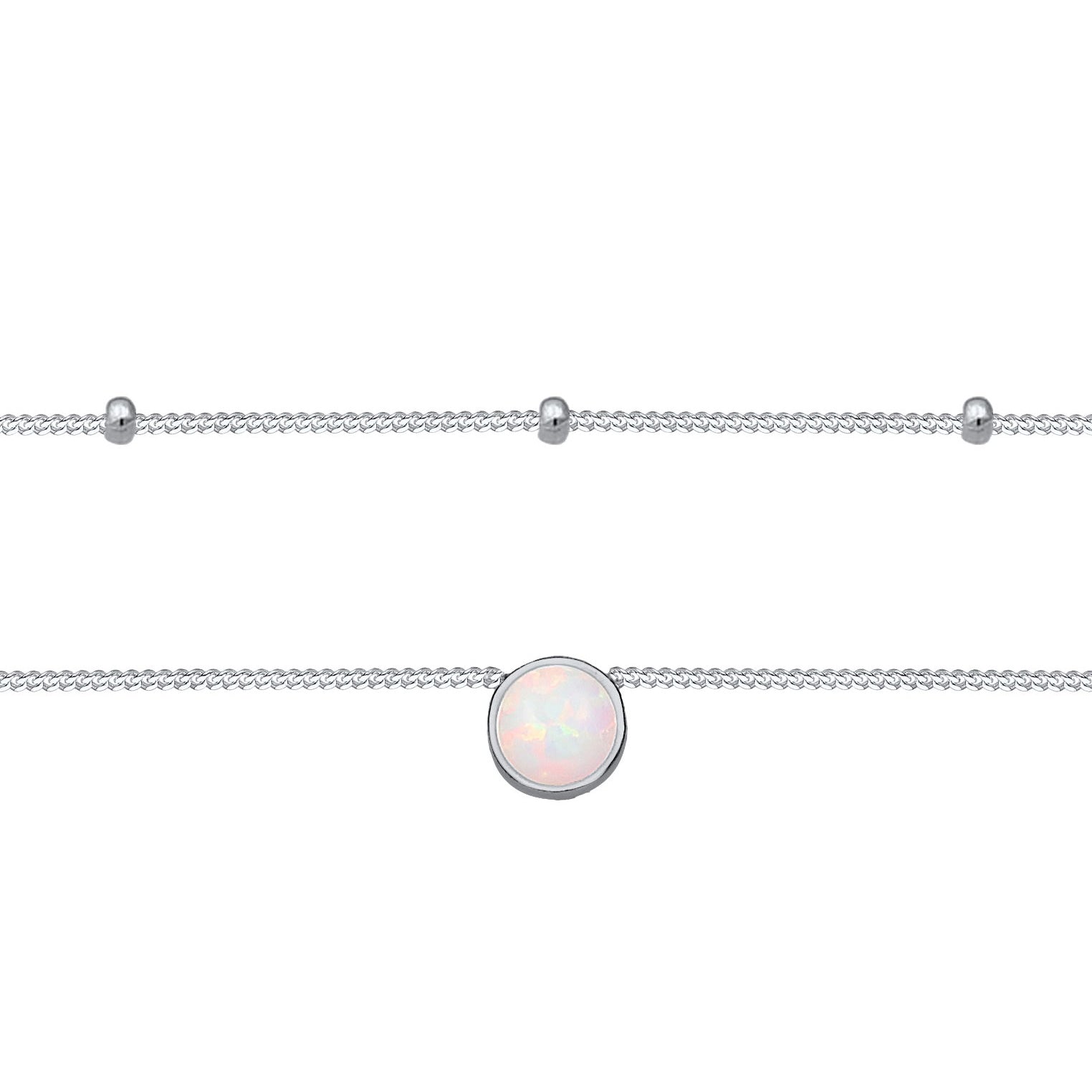 Silver Perhiasan Wanita Perak Asli - Silver Kalung  Choker Satellite Chain Layer Trend Synthetic Opal