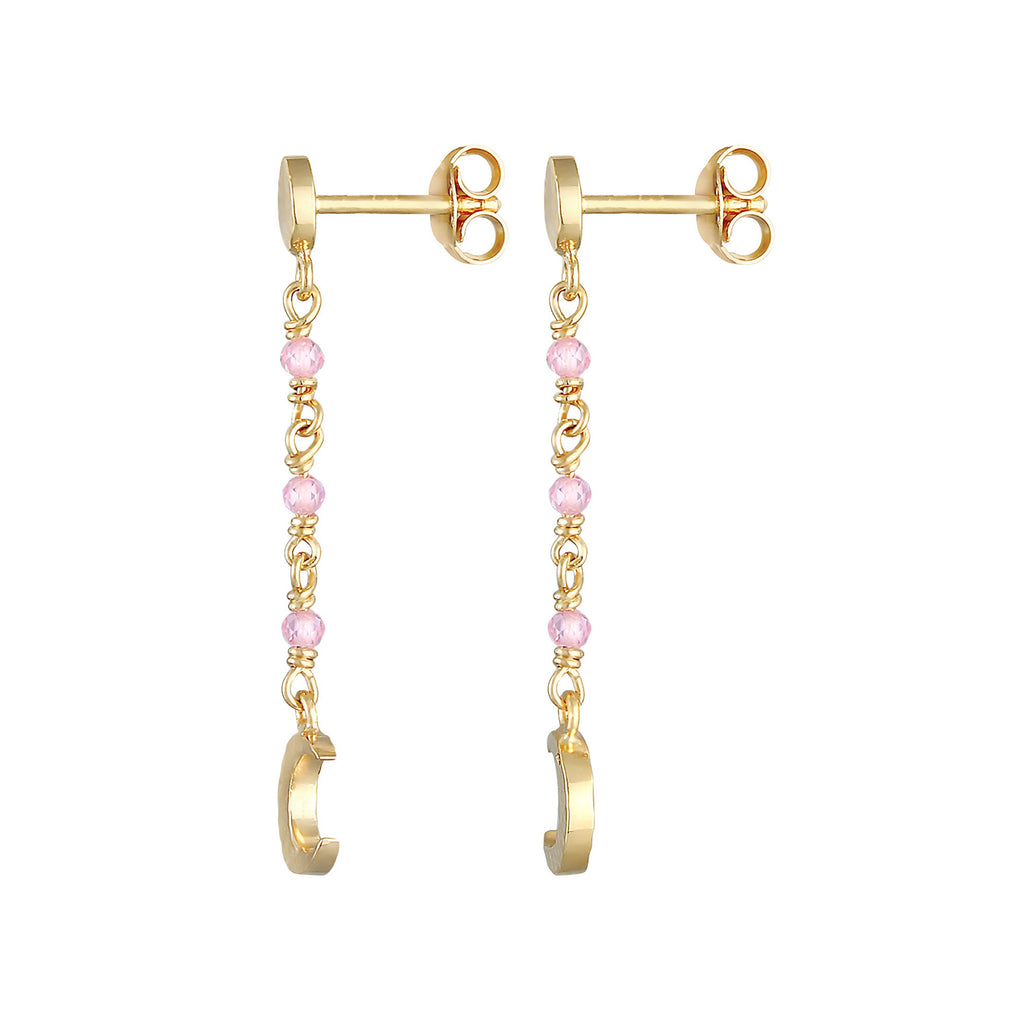Gold Perhiasan Wanita Perak Asli - Silver Anting Moon Plate Structure Pink Quartz Lapis Emas