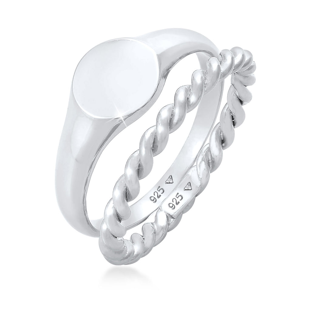 Silver Cincin Perhiasan Perak 925 Wanita Signet Duo Basic Trend