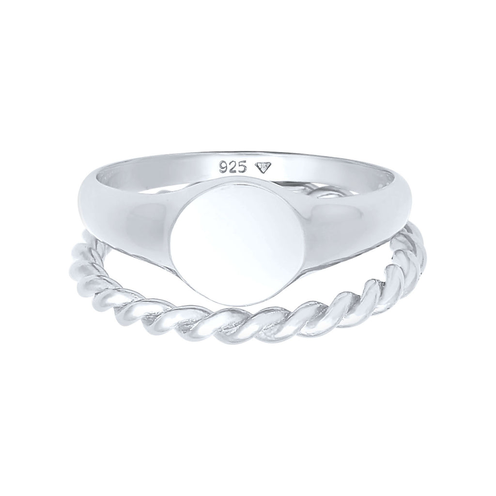 Silver - Elli | Signet and Twisted Band Ring Duo 925 Silver