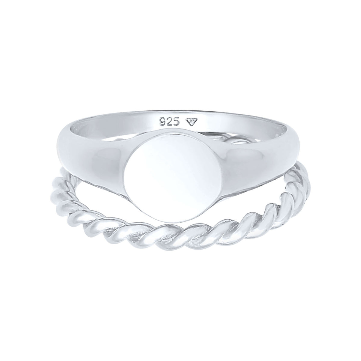 Silver - Elli | Signet and Twisted Band Ring Duo 925 Silver