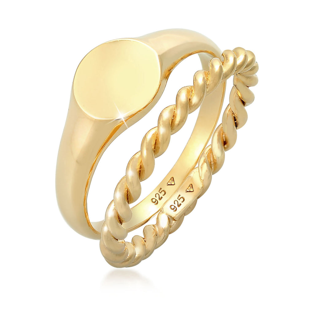 Ring Signet Duo Basic Trend In 925 Sterling Silver Gold Plated