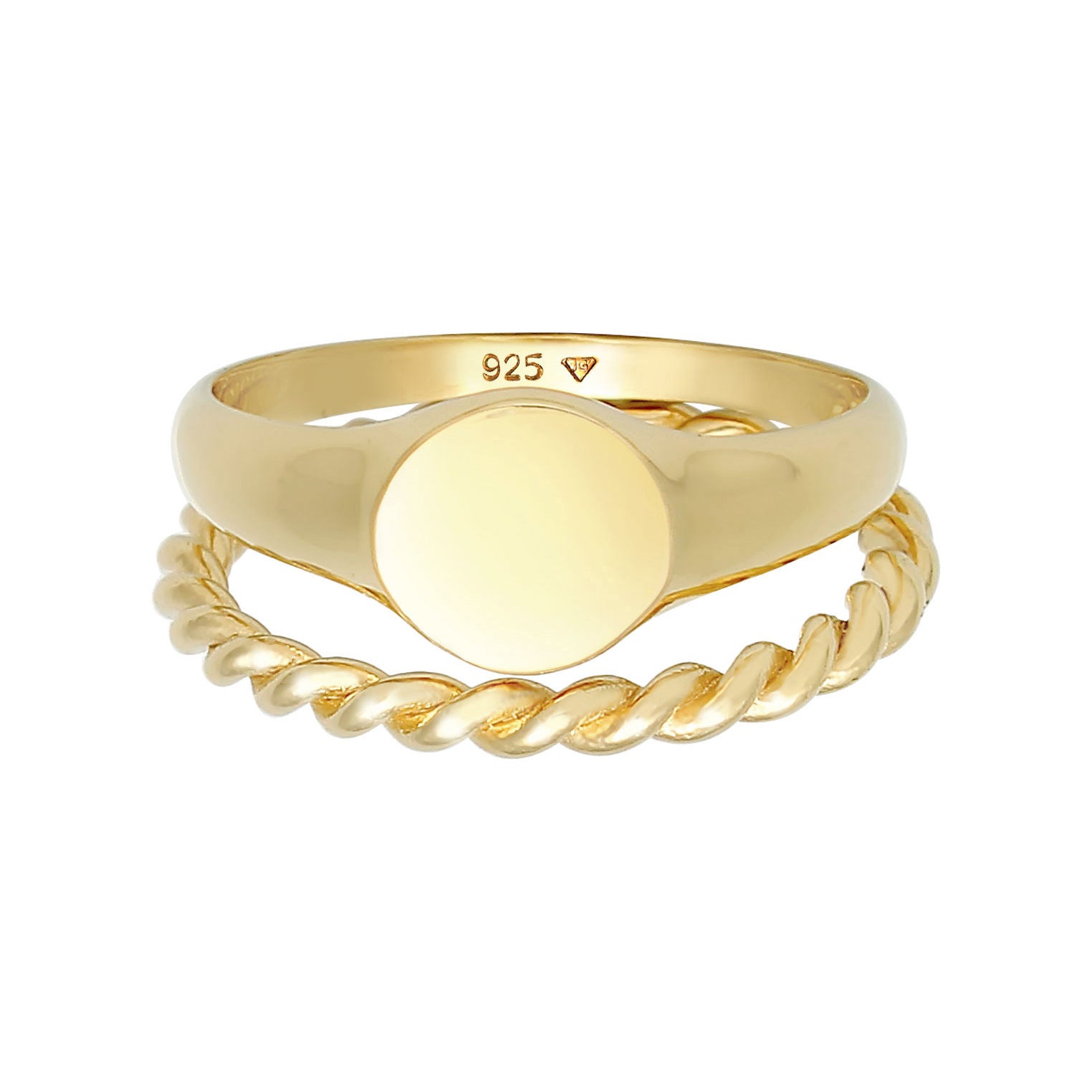 Gold Cincin Perhiasan Perak 925 Wanita Signet Duo Basic Trend Gold Plated