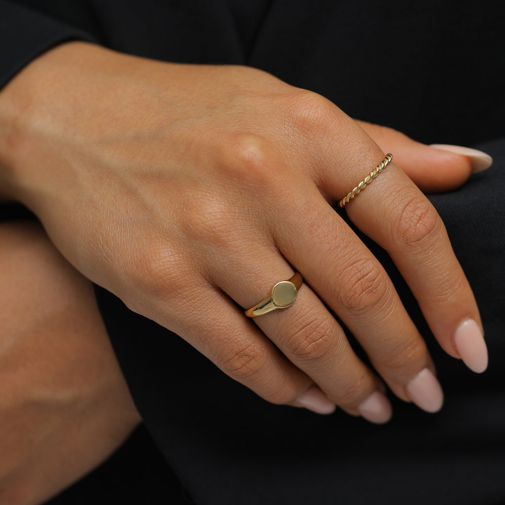 Gold Cincin Perhiasan Perak 925 Wanita Signet Duo Basic Trend Gold Plated