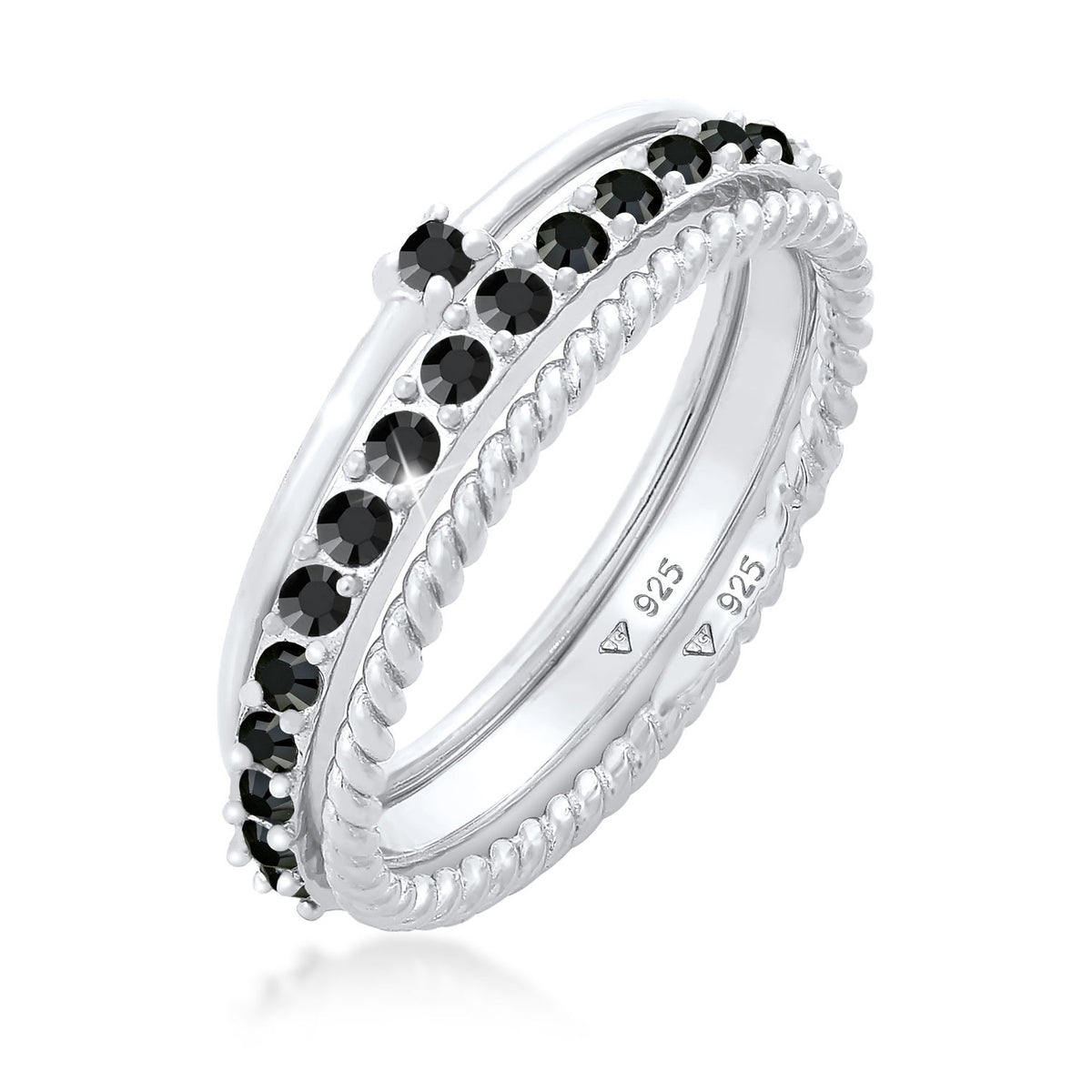 Silver - Elli | Ring Stack Set Elegant Solitaire Twisted Trends Black Embellished with Crystals by Swarovski® 925 Sterling Silver