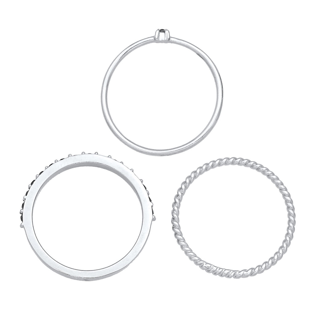 Silver Cincin Perhiasan Perak 925 Wanita Set Basic Blogger Crystals