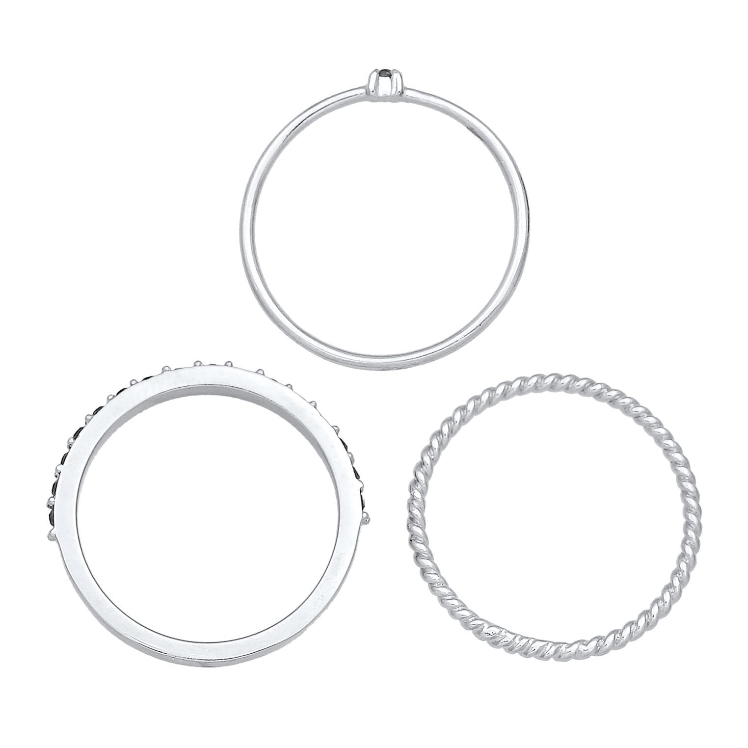 Silver Cincin Perhiasan Perak 925 Wanita Set Basic Blogger Crystals