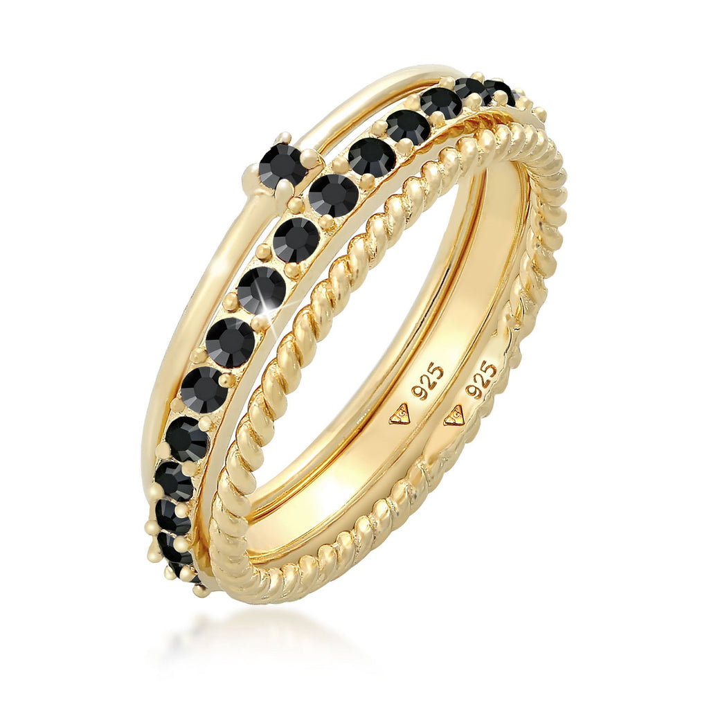 Ring Stacking Set Basic Blogger Trend Glasss Embellished with Crystals by Swarovski® 925 Sterling Silver Gold Plated