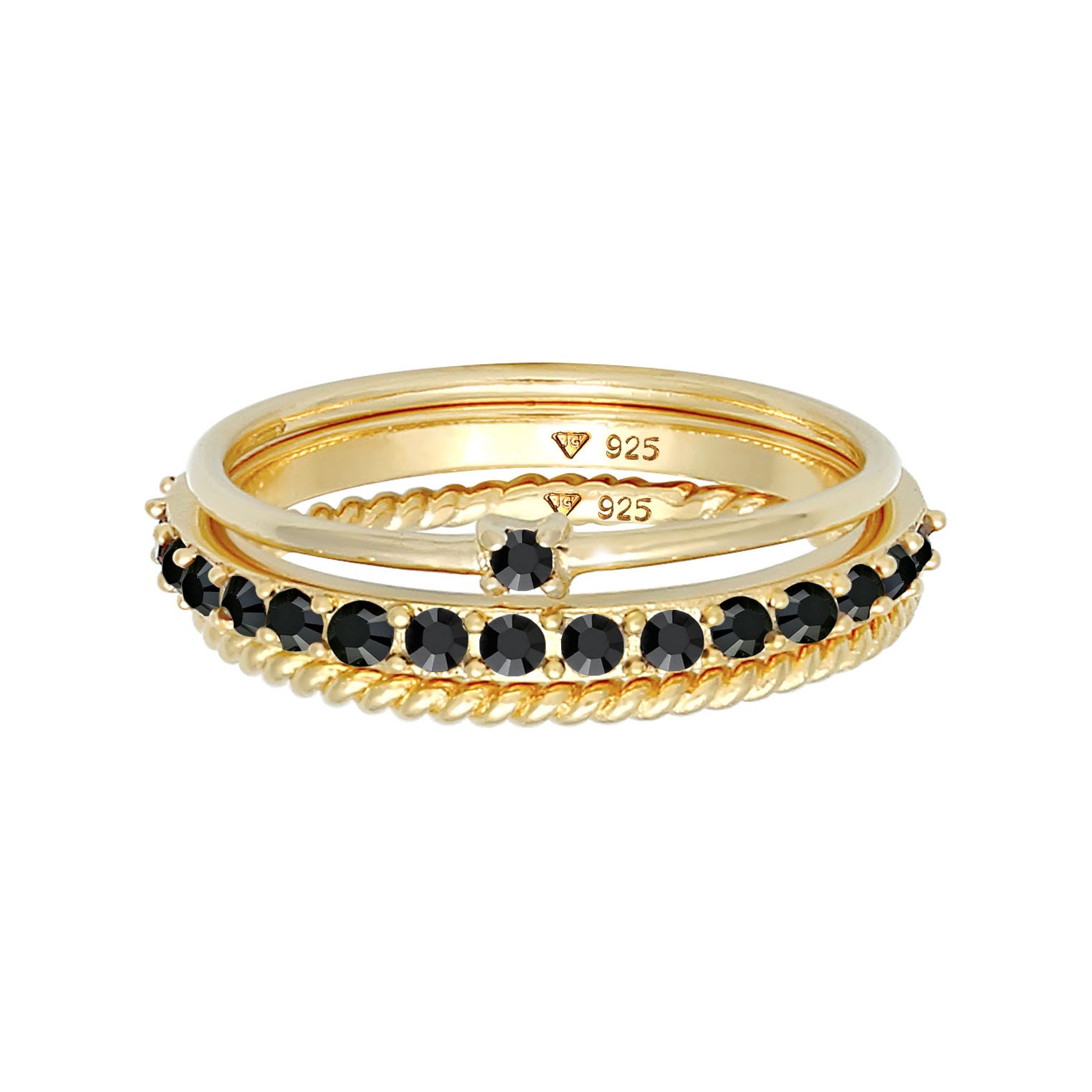 Gold Cincin Perhiasan Perak 925 Wanita Set Basic Blogger Crystals Gold Plated