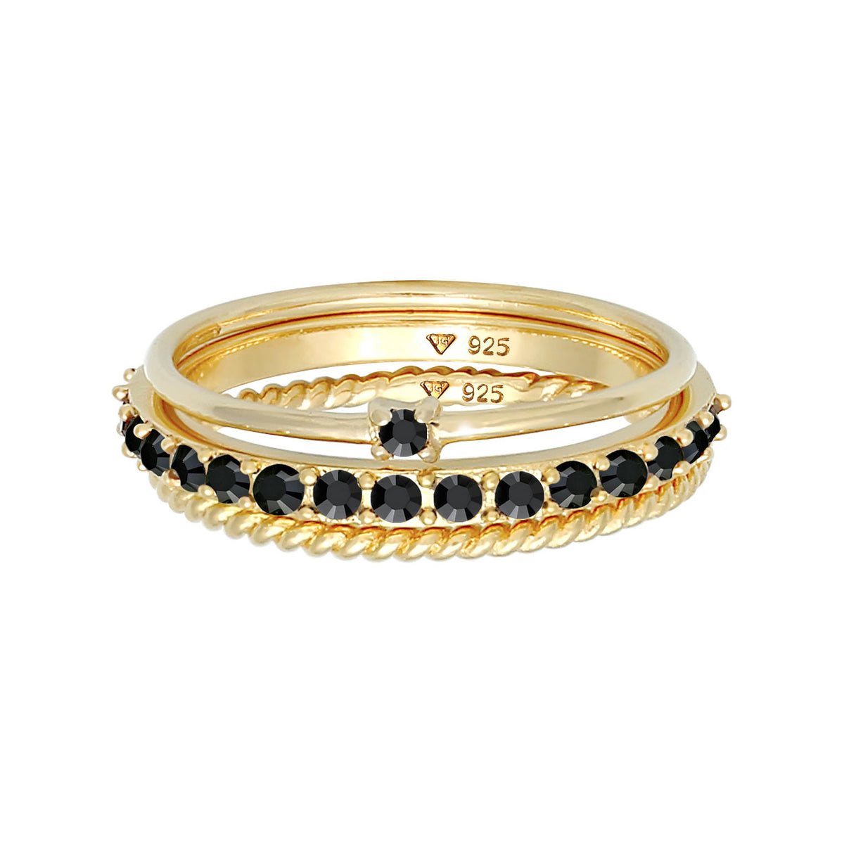 Ring Stacking Set Basic Blogger Trend Glasss Embellished with Crystals by Swarovski® 925 Sterling Silver Gold Plated