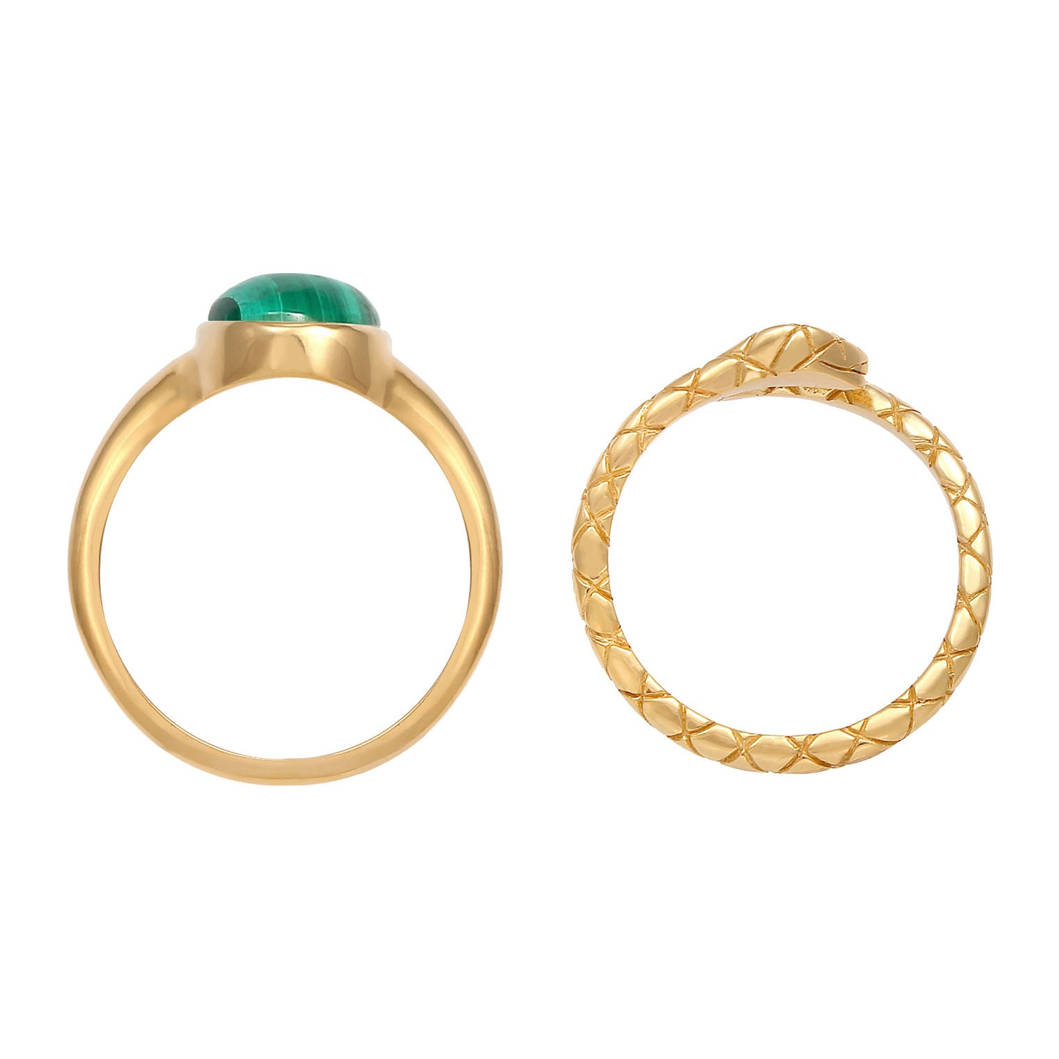 Gold Cincin Perhiasan Perak 925 Wanita Set Signet Malachite Snake Trend Blogger Gold Plated