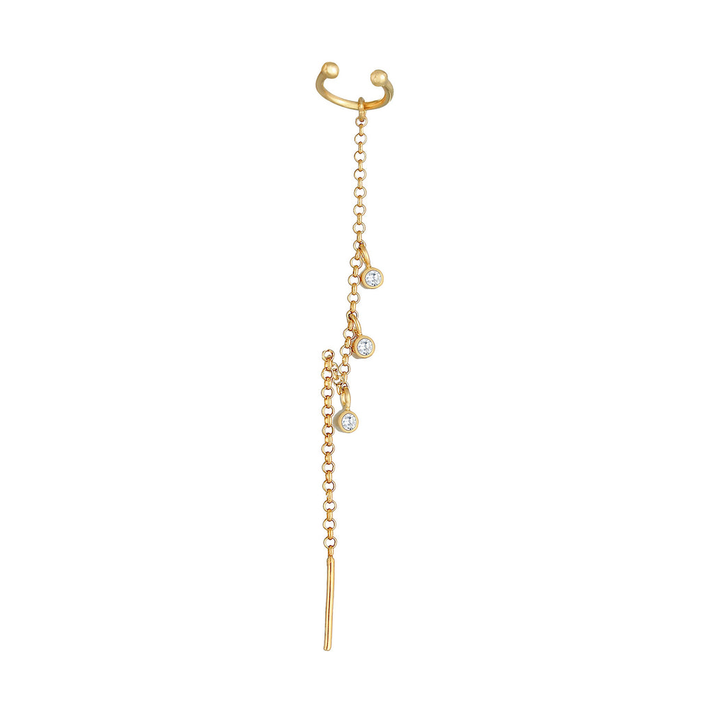 Gold Perhiasan Wanita Perak Asli - Silver Anting Earcuff Pull Through Zirconia Single Trend Blogger Lapis Emas