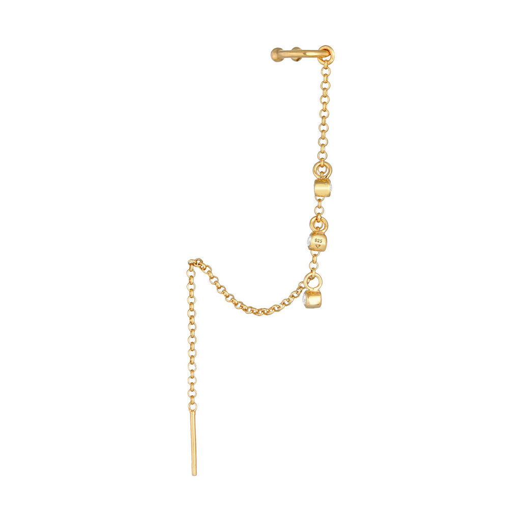 Gold Perhiasan Wanita Perak Asli - Silver Anting Earcuff Pull Through Zirconia Single Trend Blogger Lapis Emas
