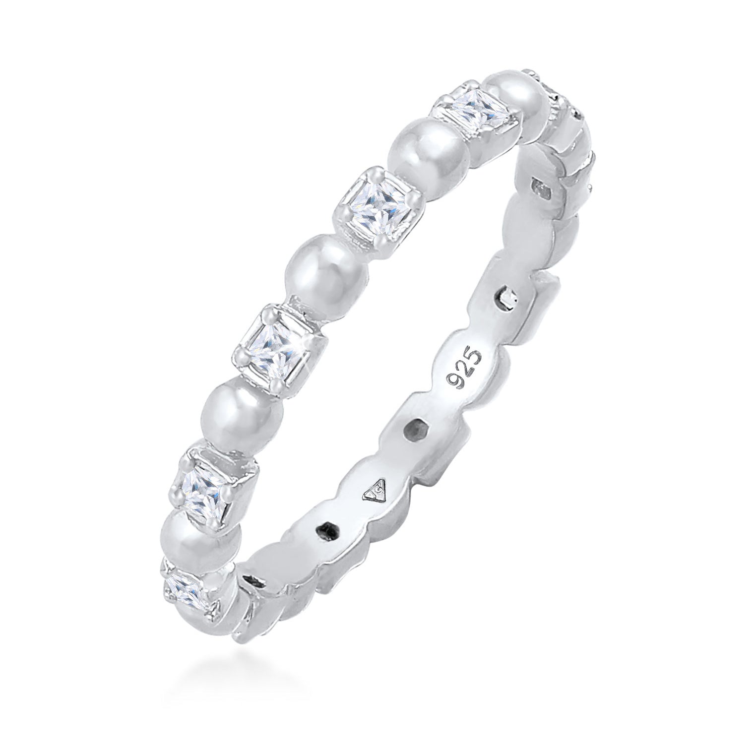 Silver Cincin Perhiasan Perak 925 Wanita Band Ball Square Minimalis Zirconia