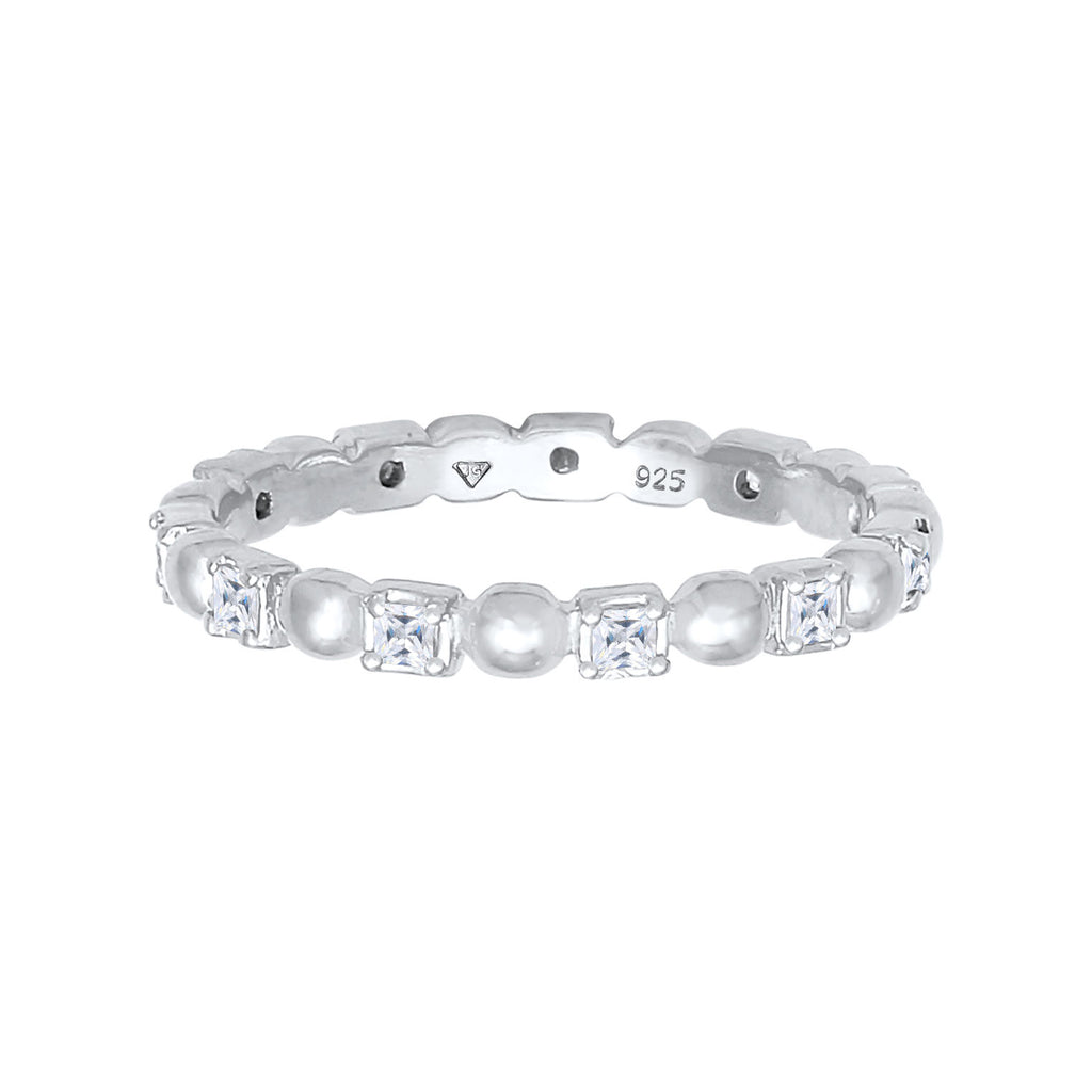 Silver Cincin Perhiasan Perak 925 Wanita Band Ball Square Minimalis Zirconia