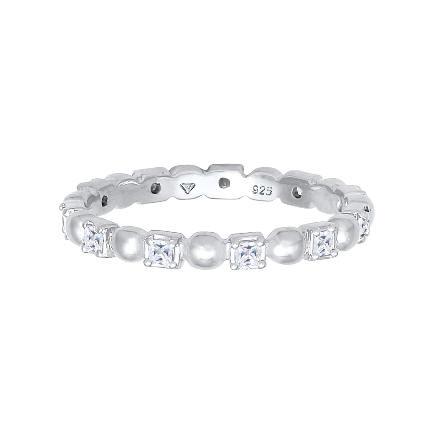 Silver Cincin Perhiasan Perak 925 Wanita Band Ball Square Minimalis Zirconia