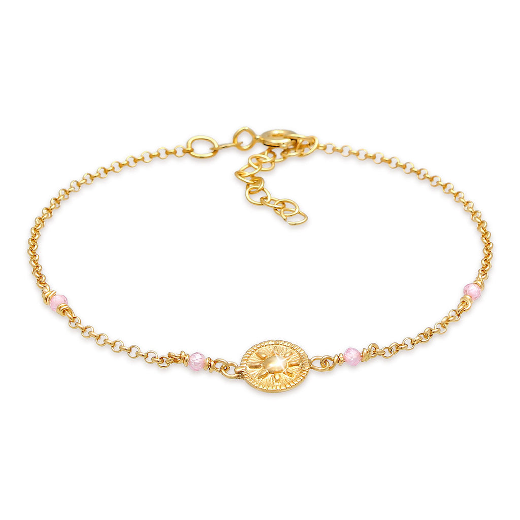 Gold Gelang Perhiasan Perak 925 Wanita Coin Sun Vintage Pink Quartz Gold Plated