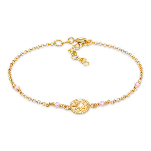 Gold Gelang Perhiasan Perak 925 Wanita Coin Sun Vintage Pink Quartz Gold Plated